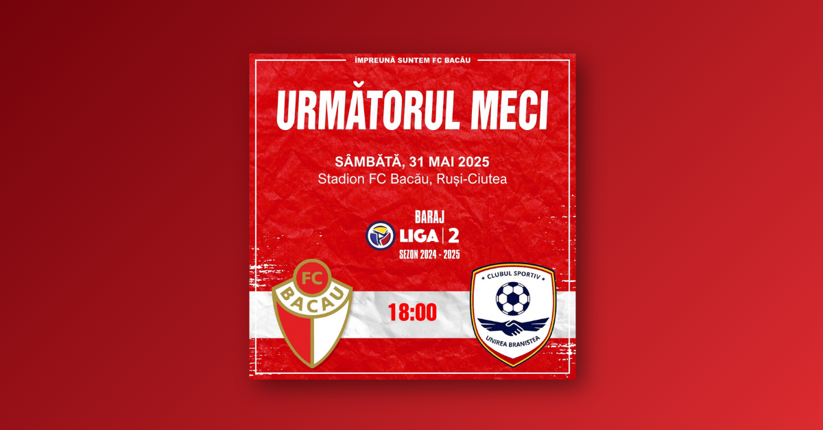 Sâmbătă ÎMPREUNĂ PENTRU BACĂU: Turul FINALEI barajului de promovare, la Ruși-Ciutea